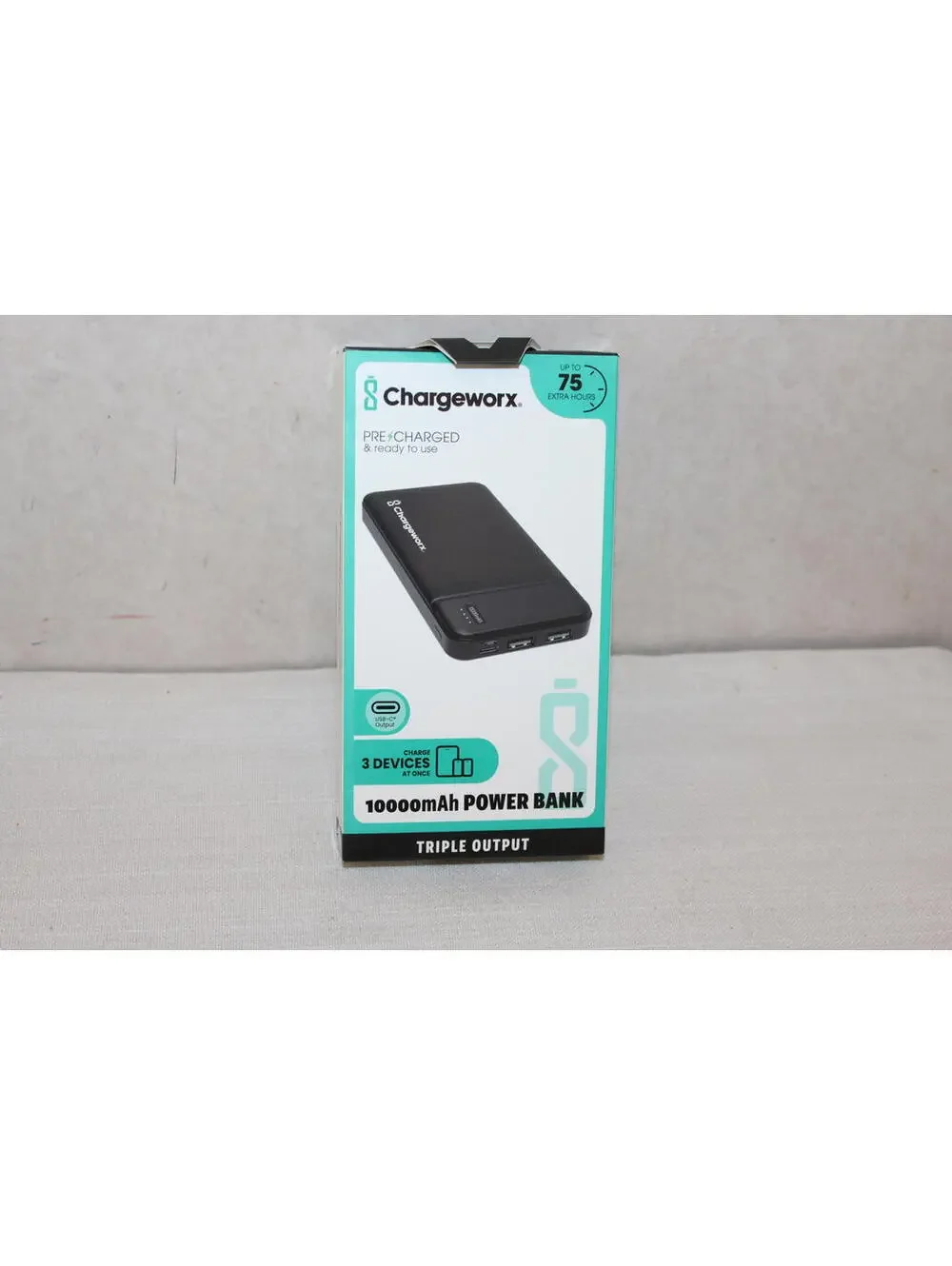 NEW Chargeworx Black 10000mAh Power Bank Pre-Charged Triple Output USB-C Charger